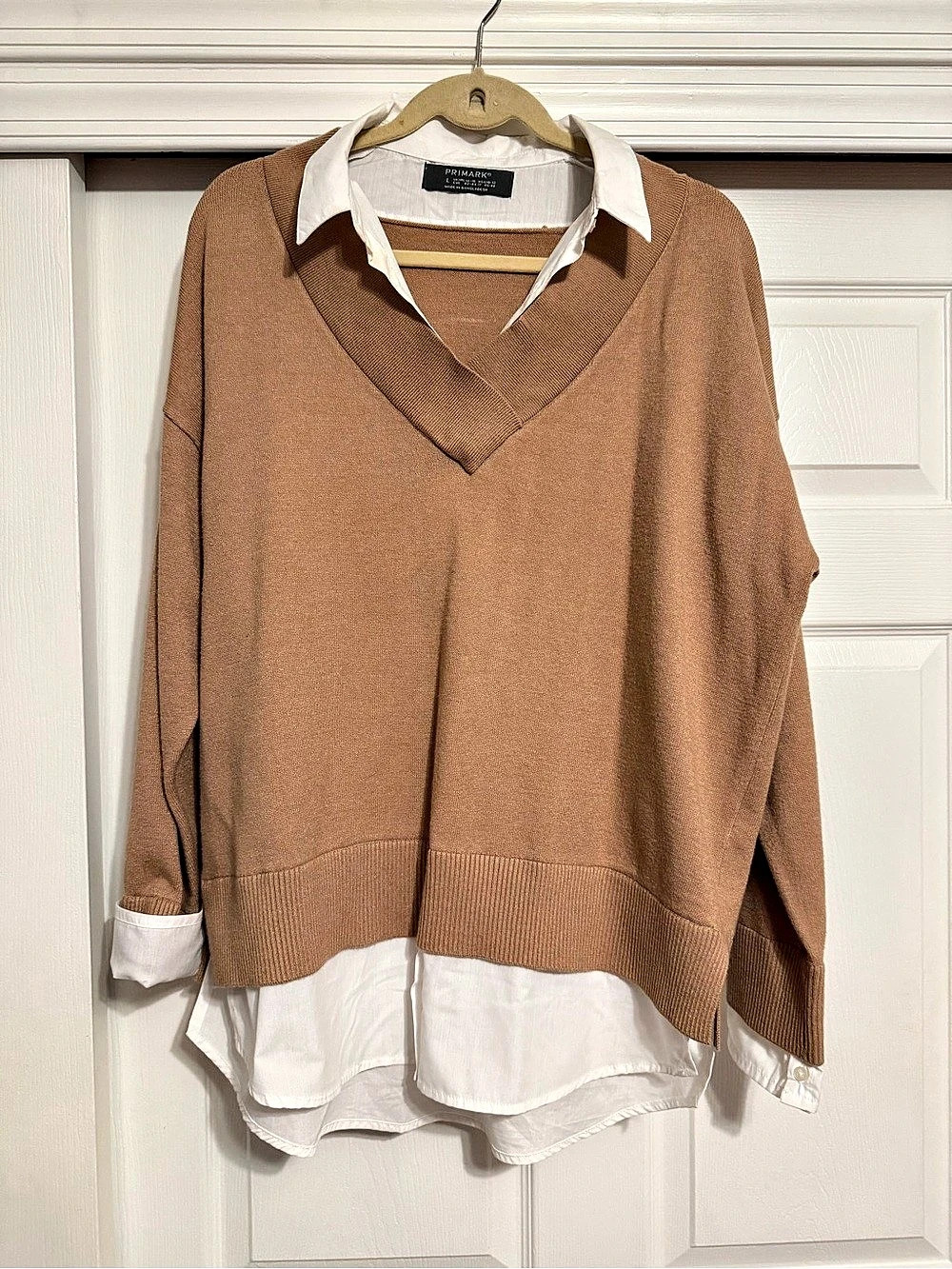 Primark 2-in-1 Button-Down & Sweater Brown & White Large